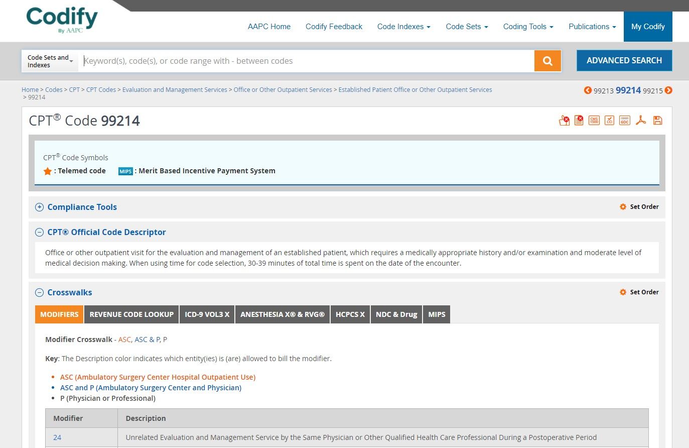 Screenshot of: Navigate to Code Details Page