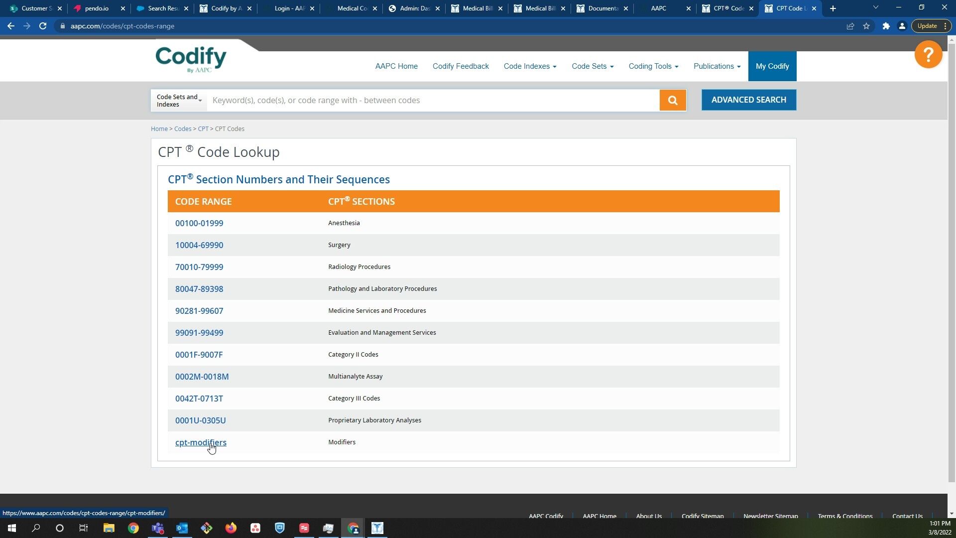 Screenshot of: Click on CPT Modifiers