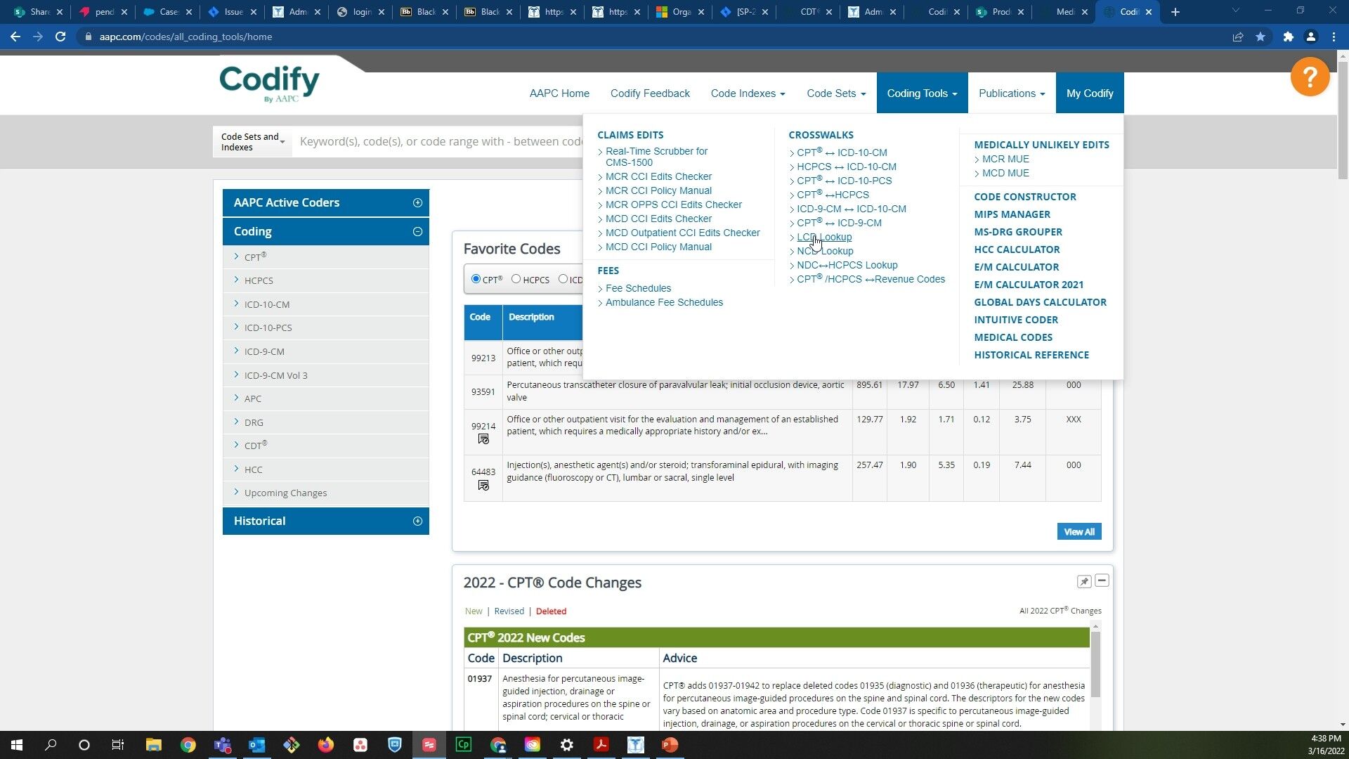 Screenshot of: You can find the LCD Lookup under the 'Coding Tools' Tab