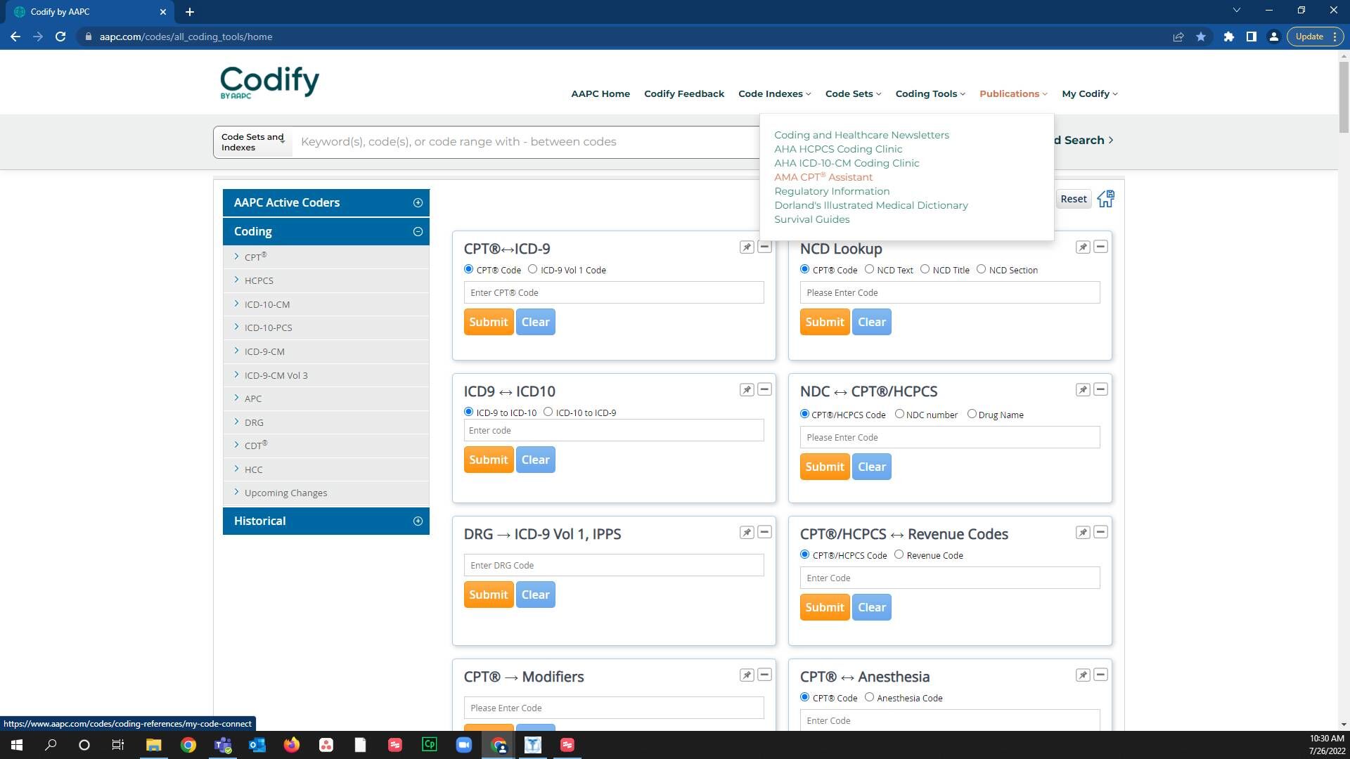 Screenshot of: Under the 'Publications' tab click on 'AMA CPT Assistant'