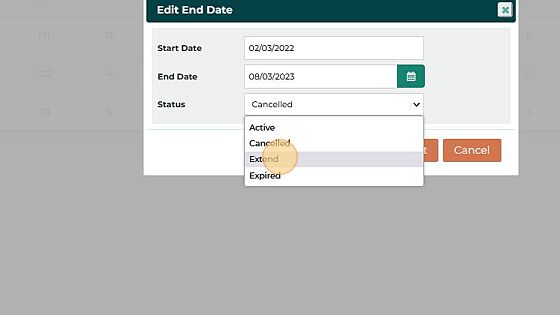 Screenshot of: Extending the access requires the End Date field to be updated along with the status.