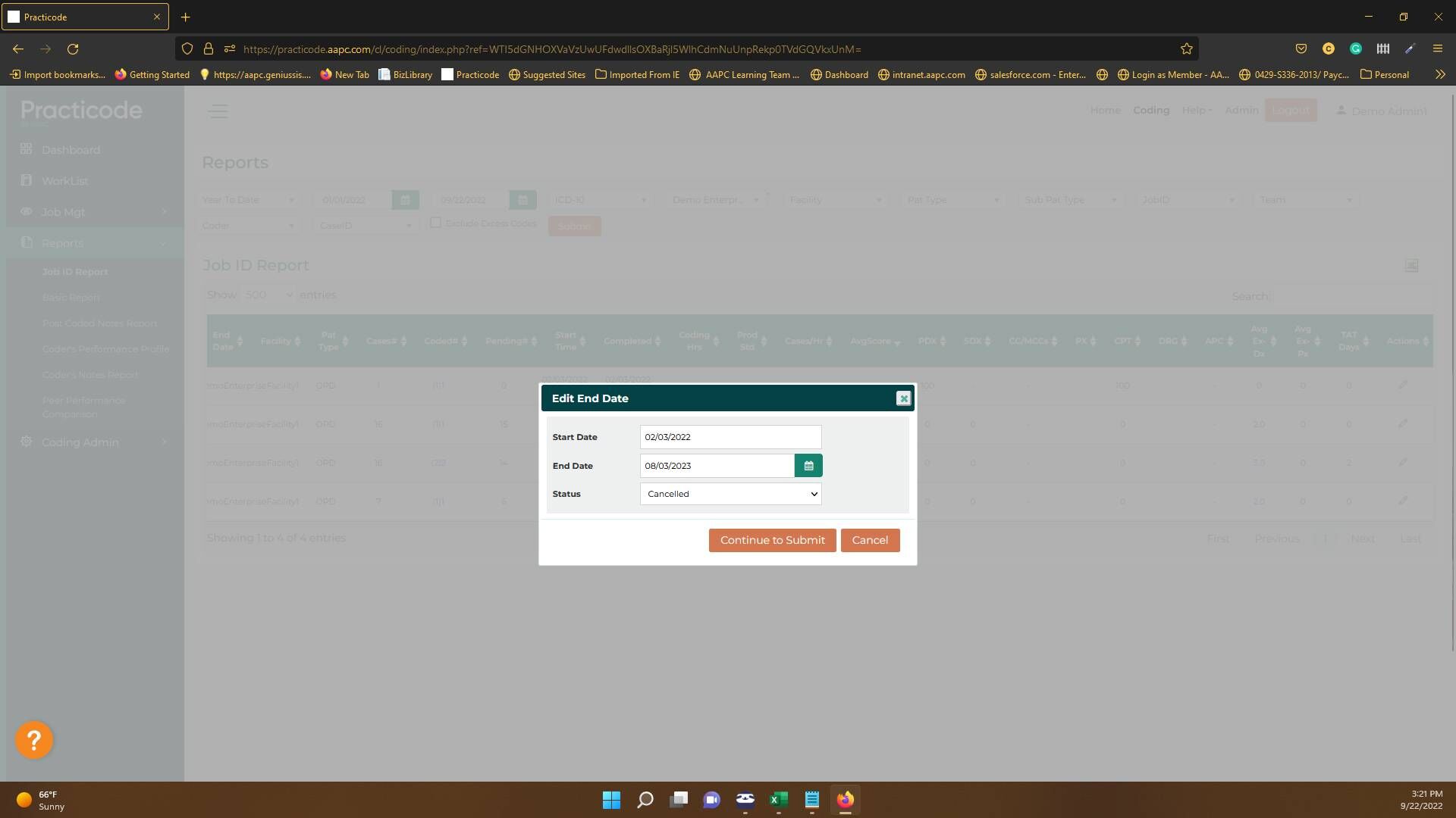 Screenshot of: Once you have selected the desired edit, click the "Continue to Submit" button.