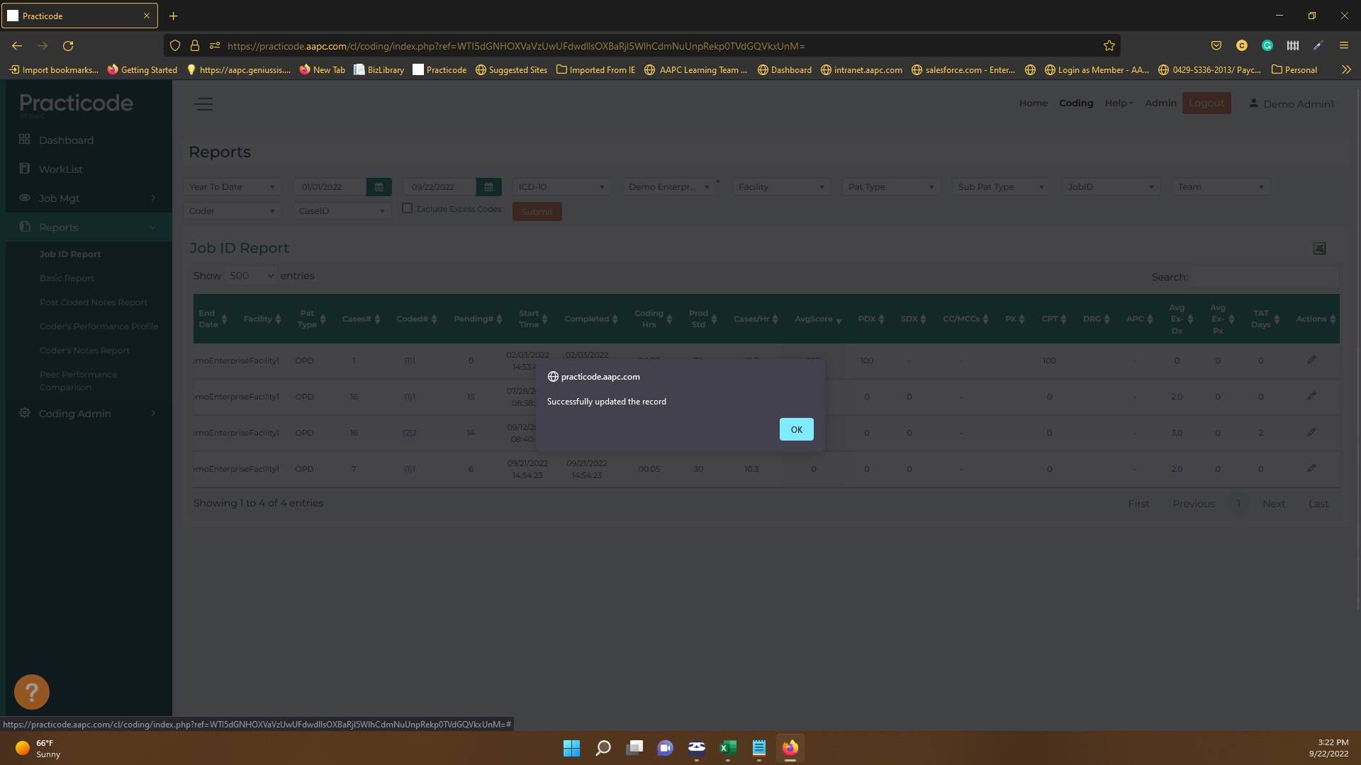 Screenshot of: Click "OK" on the status pop-up.