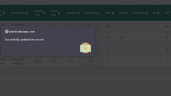 Screenshot of: Click "OK" on the status pop-up.