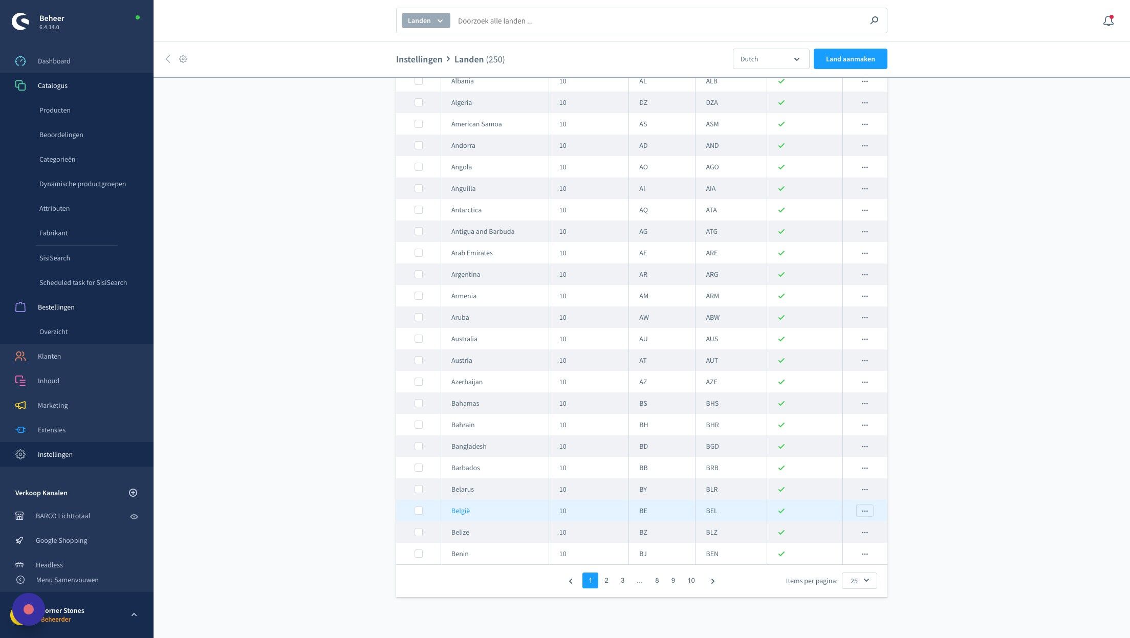 Screenshot of: Klik rechts bij het gewenste land op de 'drie puntjes'