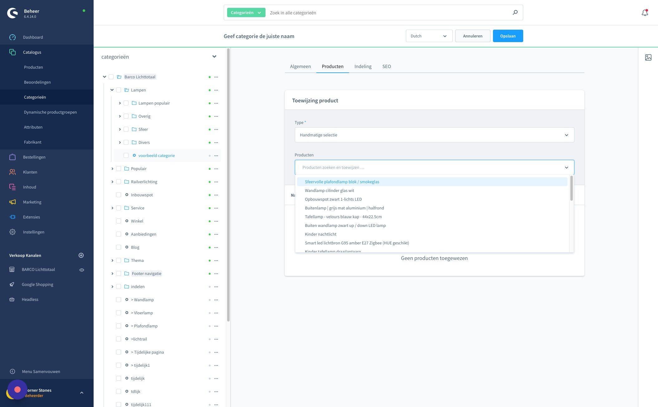 Screenshot of: Zoek naar de producten welke in de categorie moeten komen