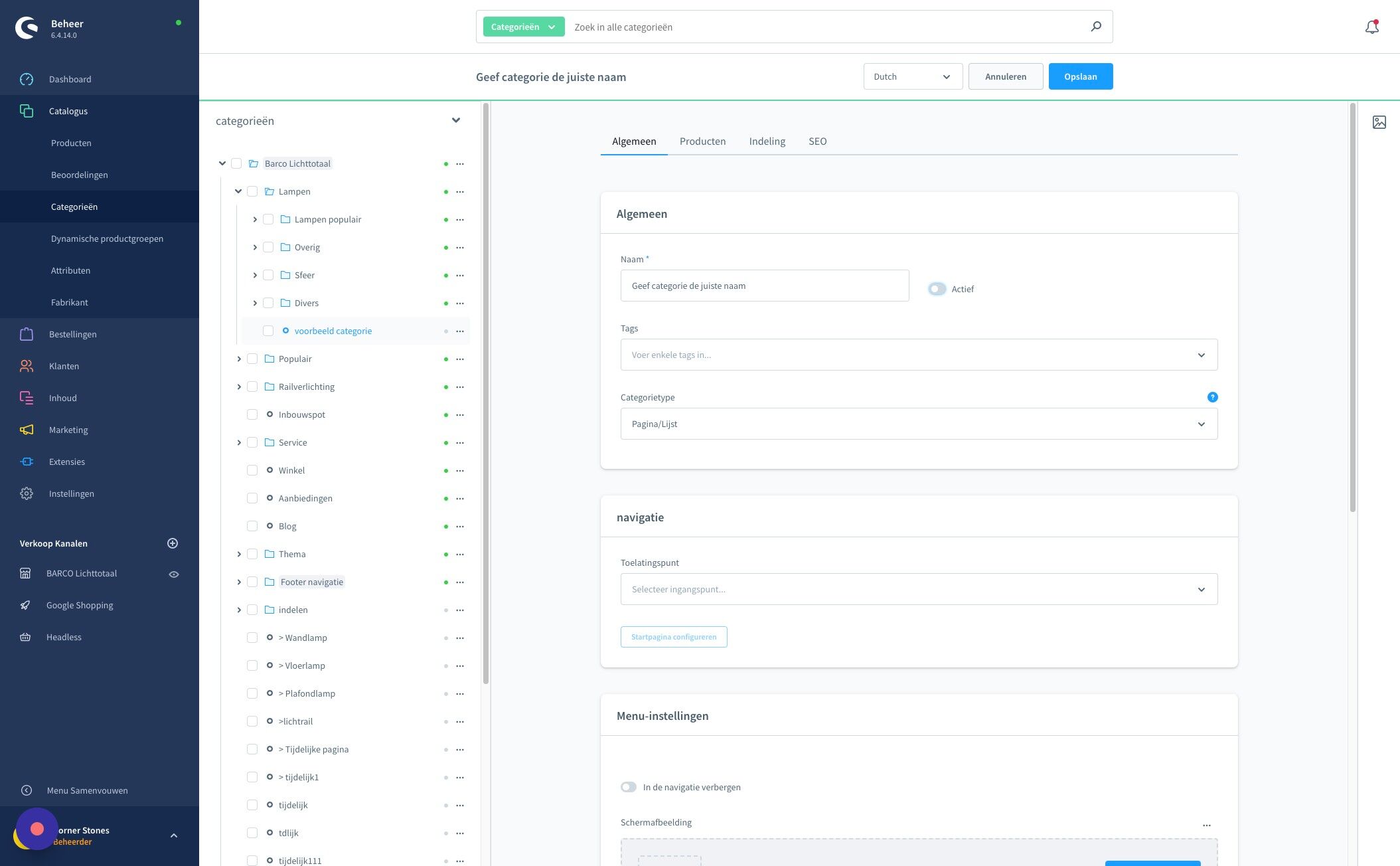 Screenshot of: Vink het veld 'actief' aan