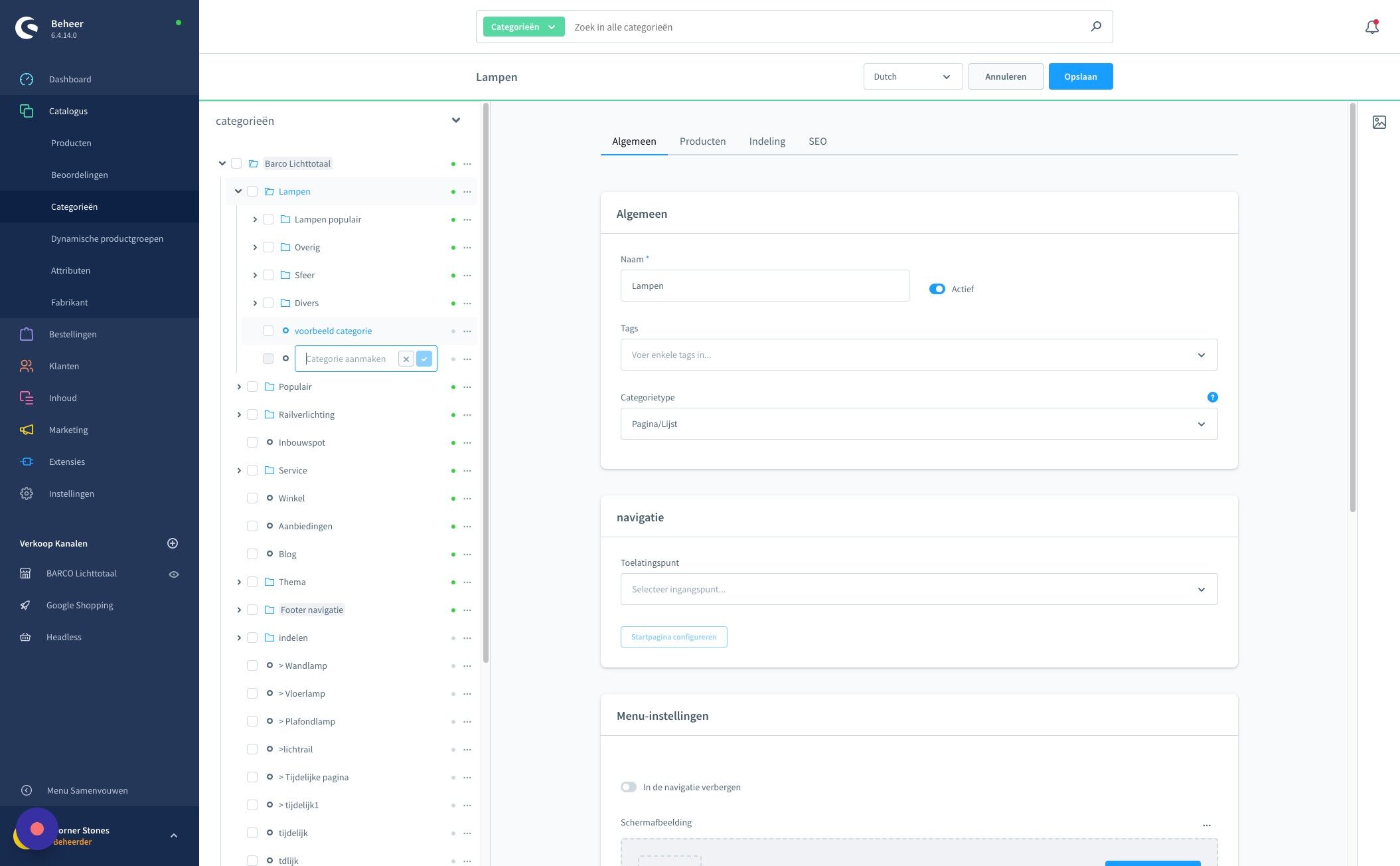 Screenshot of: Klik de zojuist aangemaakt 'categorie' aan