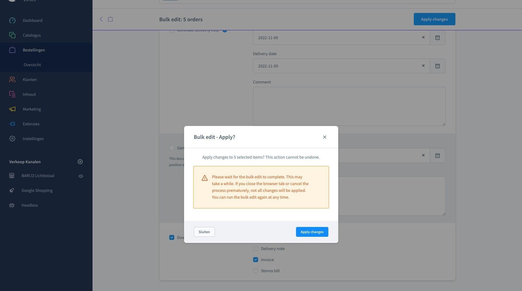 Screenshot of: Klik "Apply changes"