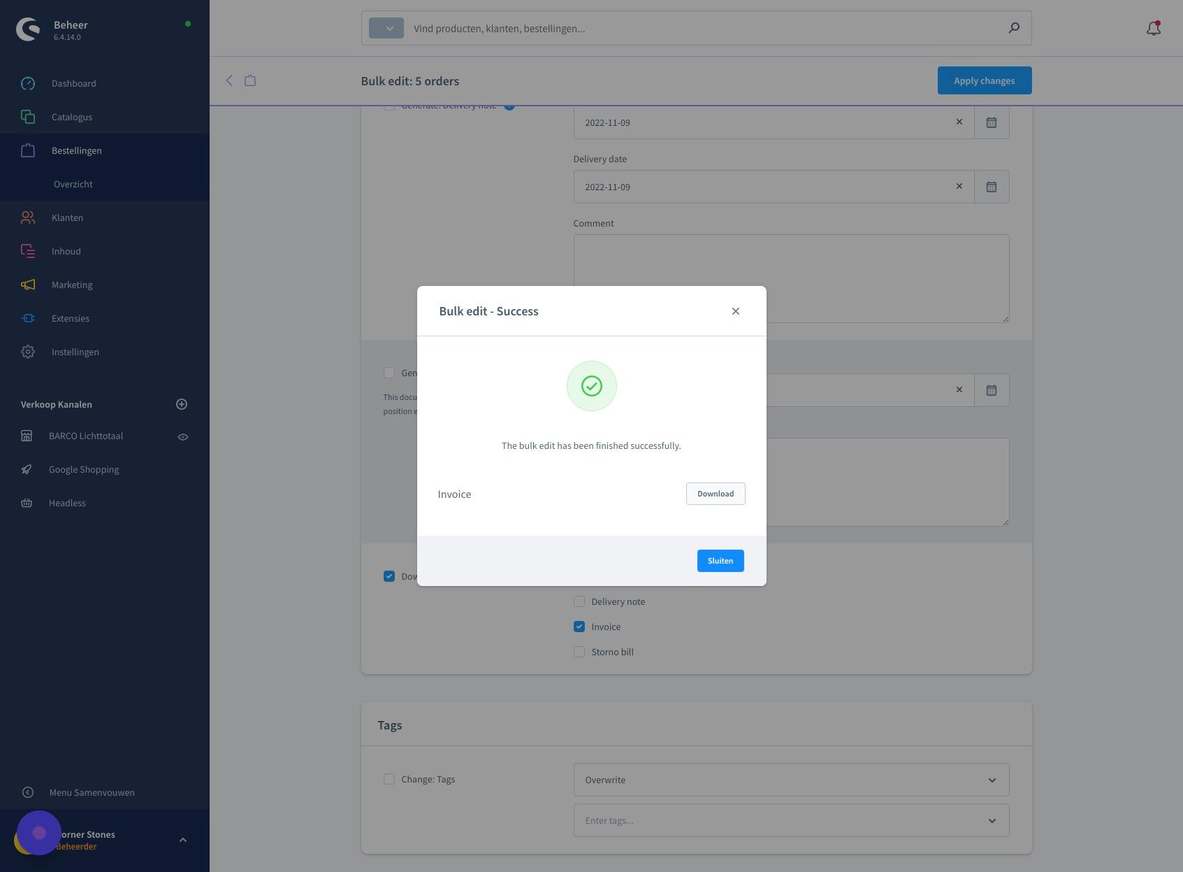 Screenshot of: Klik "Sluiten"