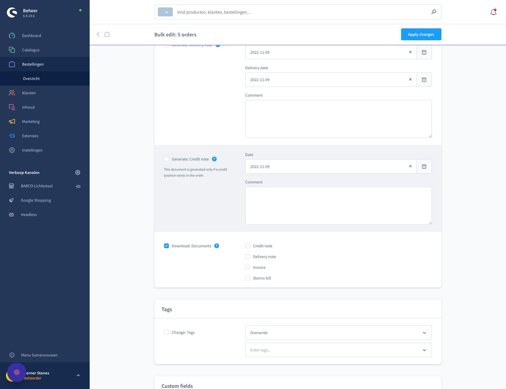 Screenshot of: Vink gewenste document aan. bijv. 'Invoice'