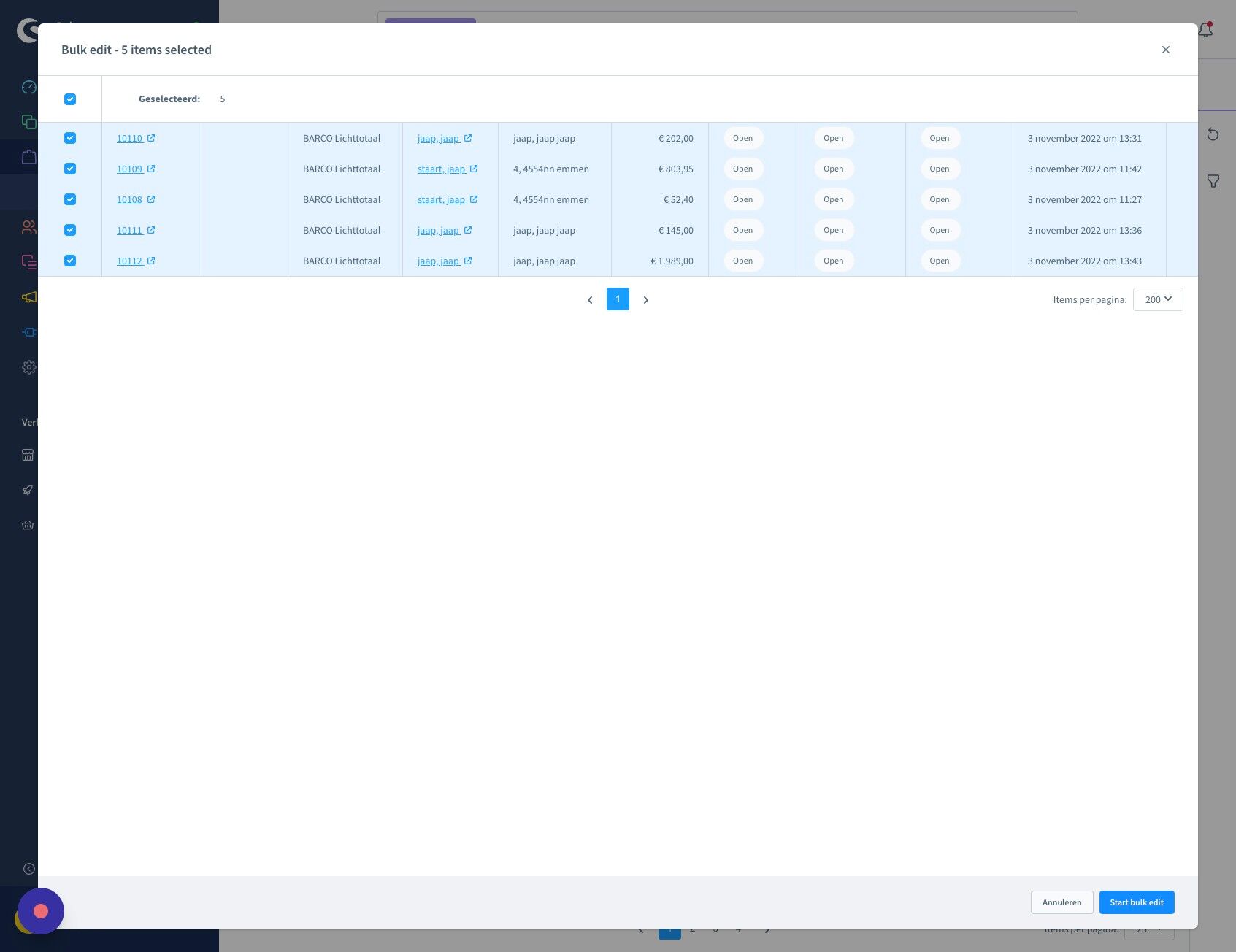 Screenshot of: Klik "Start bulk edit"