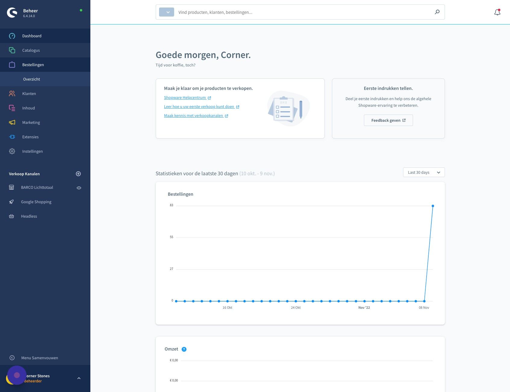 Screenshot of:  'Klik "bestellingen" -> "Overzicht"