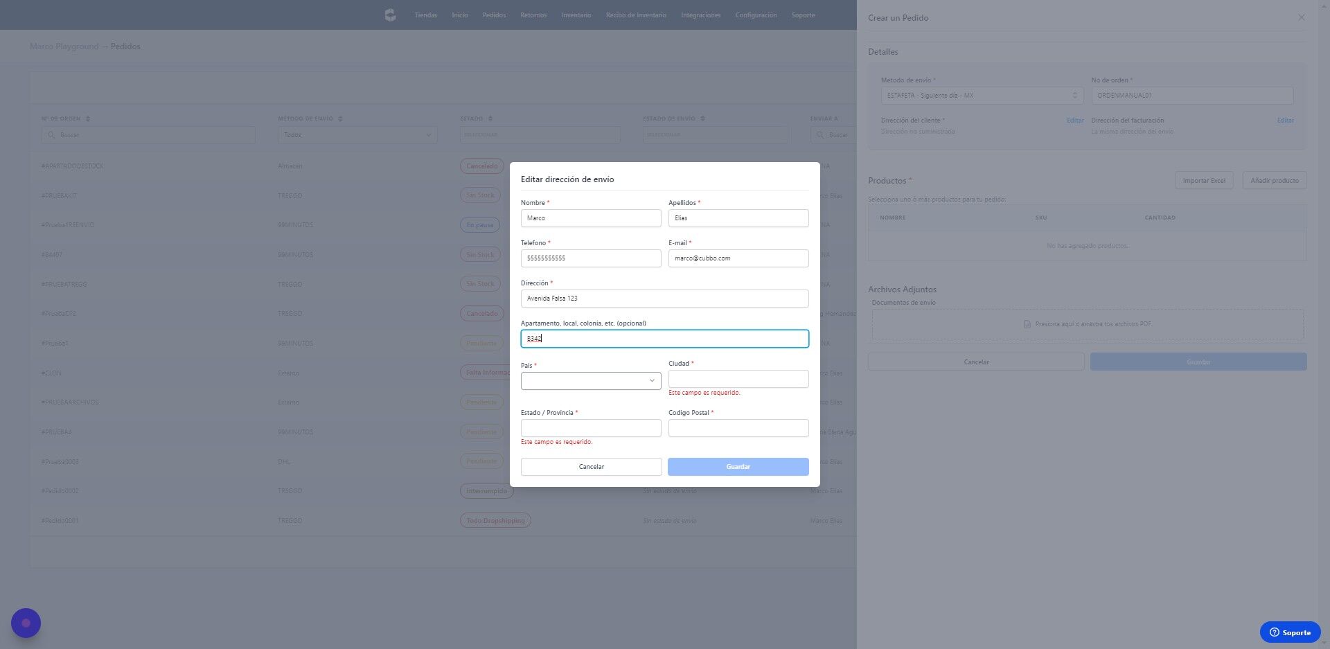 Screenshot of: Llena toda la información requerida