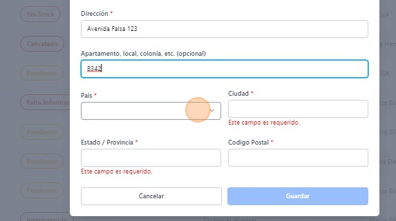 Screenshot of: Llena toda la información requerida