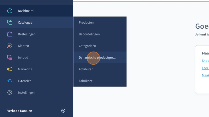 Screenshot of: Klik onder catalogus op "Dynamische productgroepen"