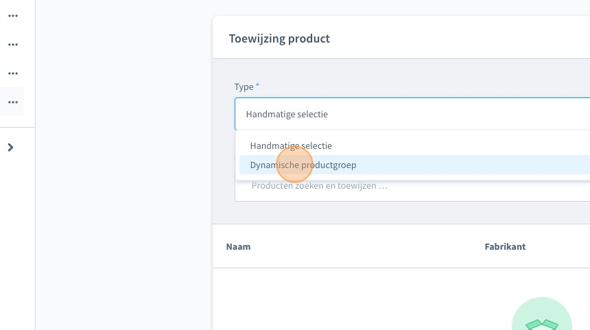 Screenshot of: Selecteer bij 'type' : Dynamische productgroep