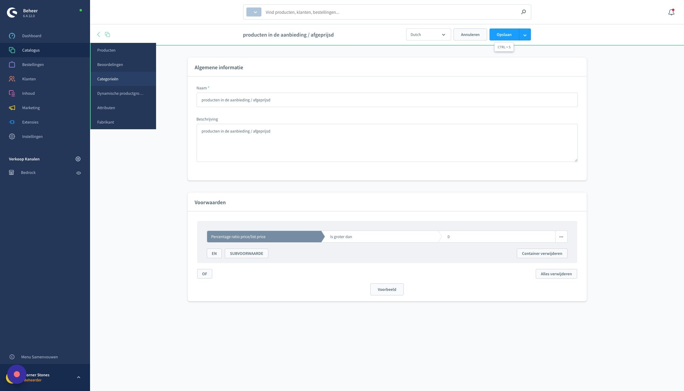 Screenshot of: Klik nu op "Categorieën"
