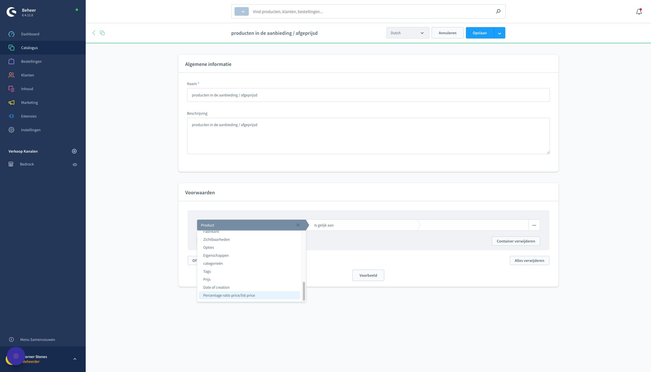 Screenshot of: Selecteer "Percentage ratio price/list price"
