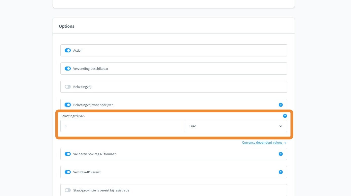 Screenshot of: Hier kan je eventueel nog aangeven vanaf welk bedrag dit actief moet worden