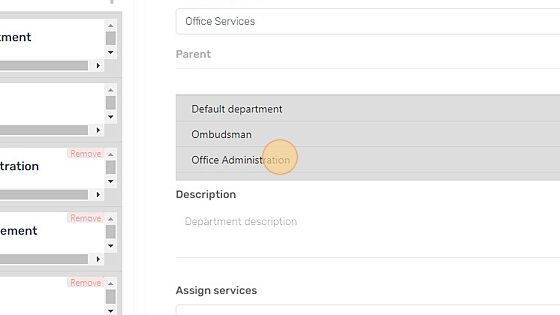 Screenshot of: Select a Parent department