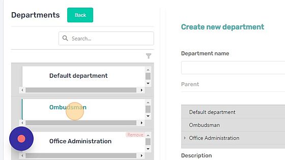 Screenshot of: Select department you want to edit.