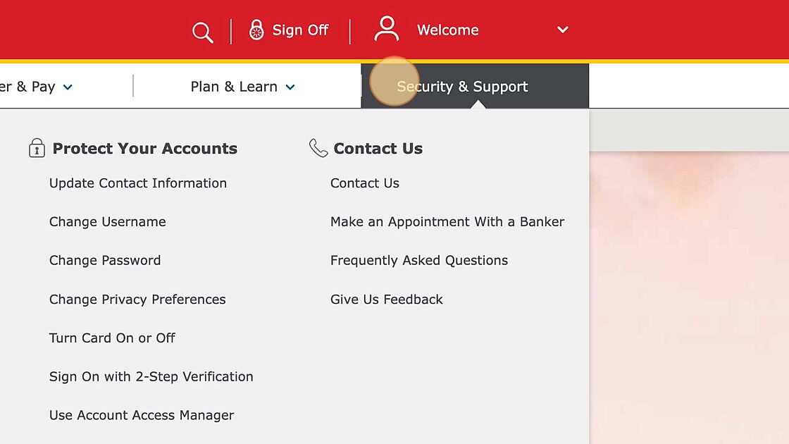 Wells Fargo Security & Support Menu | Accountingprose