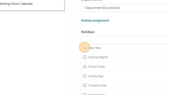 Screenshot of: Click this checkbox to select the holiday you want your business to be closed