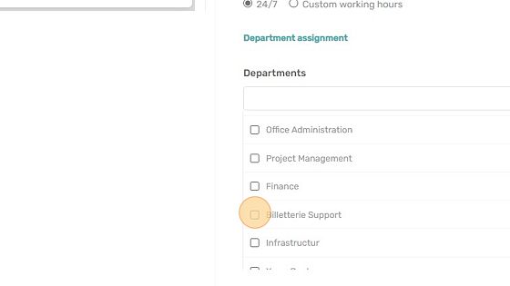 Screenshot of: Click this checkbox to select the department you want follow a certain calendar