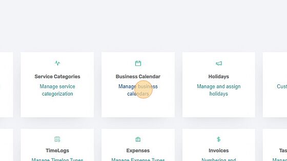 Screenshot of: Click "Manage business calendars"