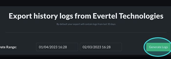 Screenshot of: Click "Generate Logs"