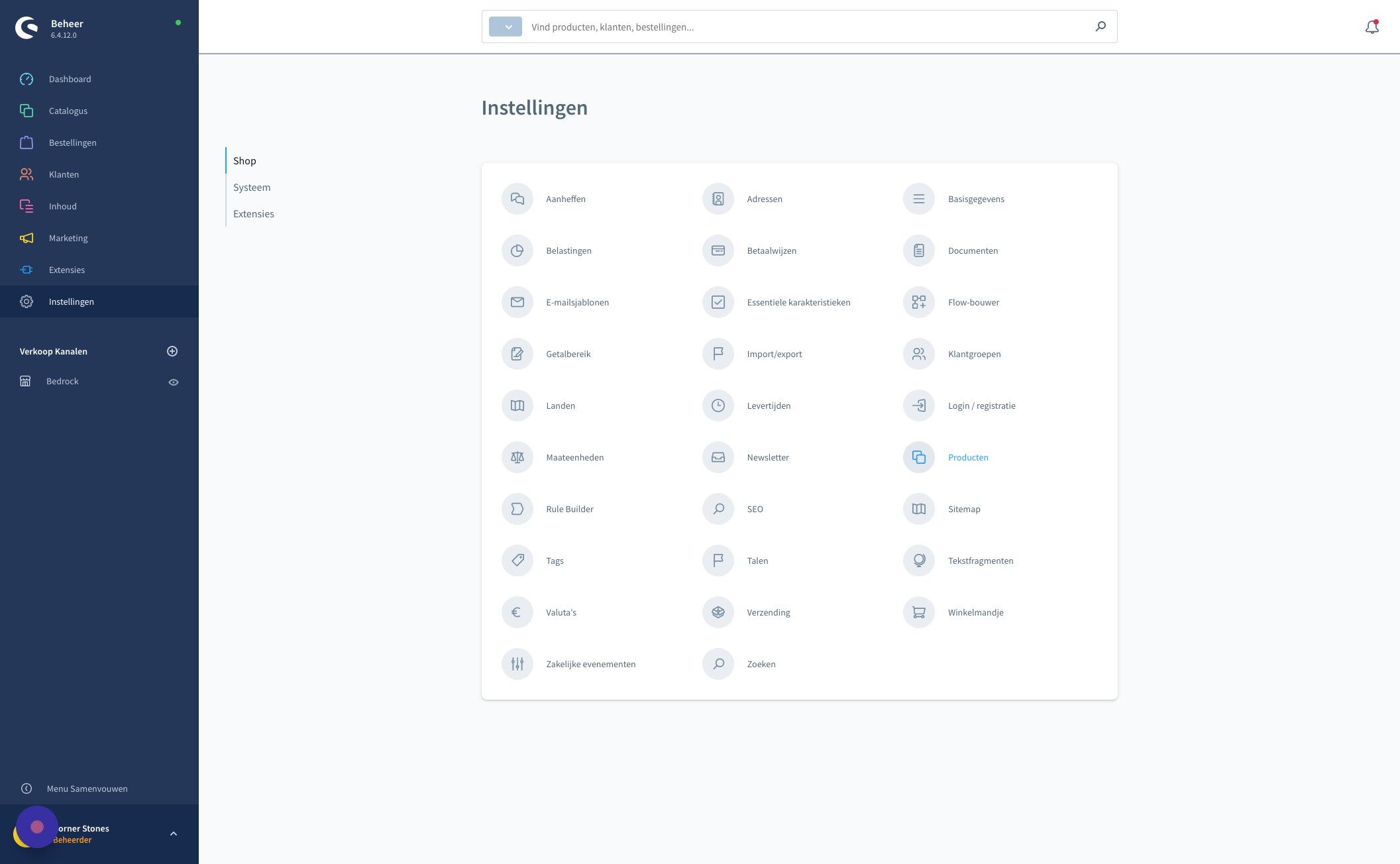 Screenshot of: Klik "Producten"