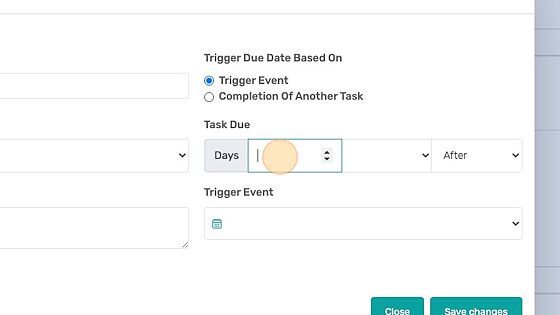 Screenshot of: Enter the number of days you'd like the task to be scheduled away from the start or end date. . Note: If you would like the task to be due on the actual start or end date itself, put 0 into this field. Specify whether the task due date should be 