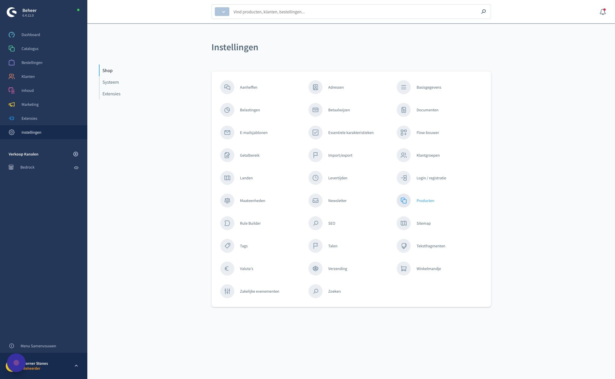 Screenshot of: Klik "Producten"