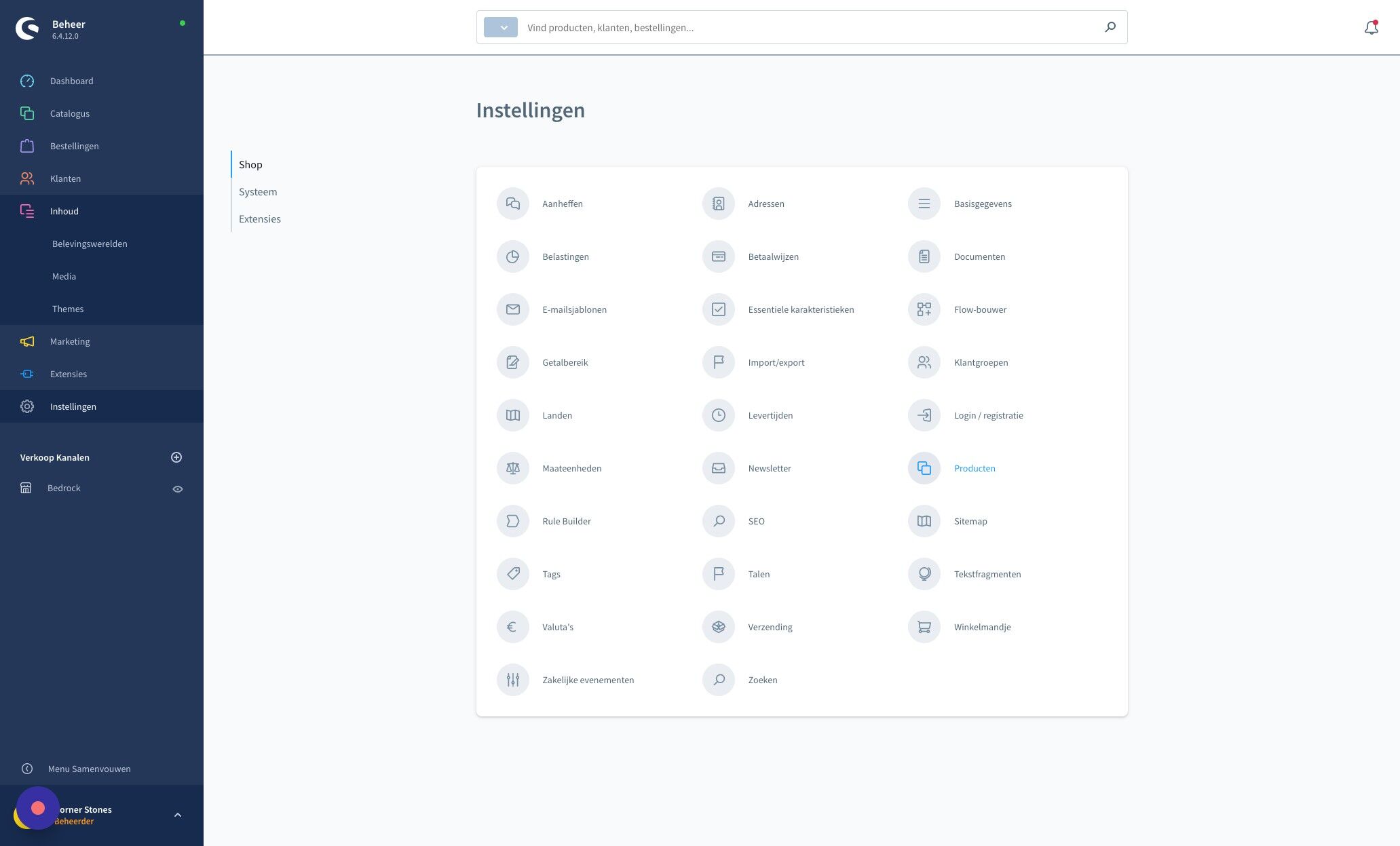 Screenshot of: Klik "Producten"