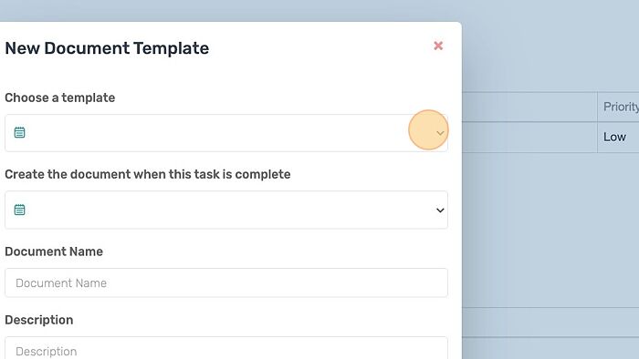 Screenshot of: Select the template that you would like to have a document create from automatically.