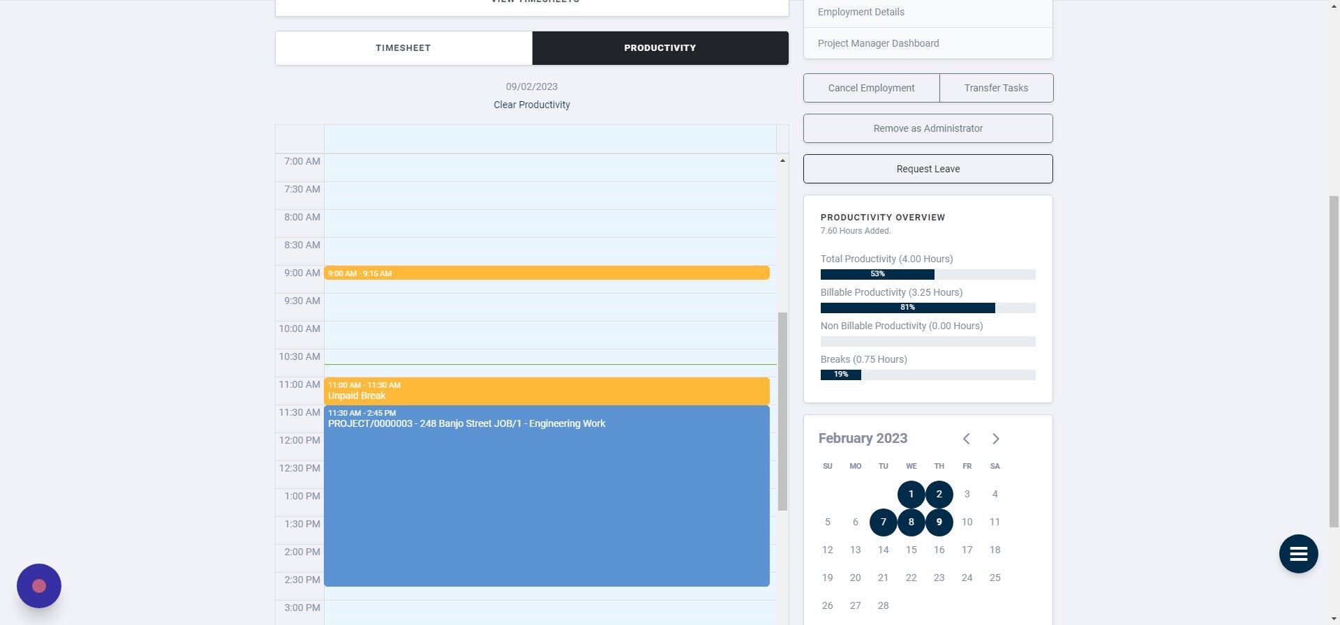 Screenshot of: To create a new productivity block, you can click and drag the time period you wish to add it for.