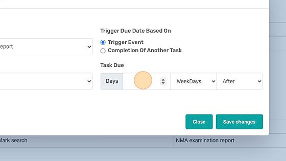 Screenshot of: Enter the number of days you'd like the task to be scheduled away from the start or end date. . Note: If you would like the task to be due on the actual start or end date itself, put 0 into this field. Specify whether the task due date should be 