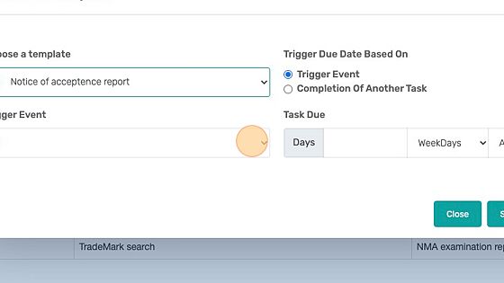 Screenshot of: Select the trigger event(date) that should trigger the email template.