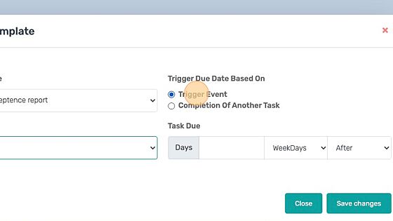 Screenshot of: Select which Trigger event (date) you'd like to base the calculation off of. These dates will be labeled with whatever names you specified when creating the workflow.