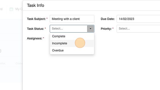 Screenshot of: Select the task status.