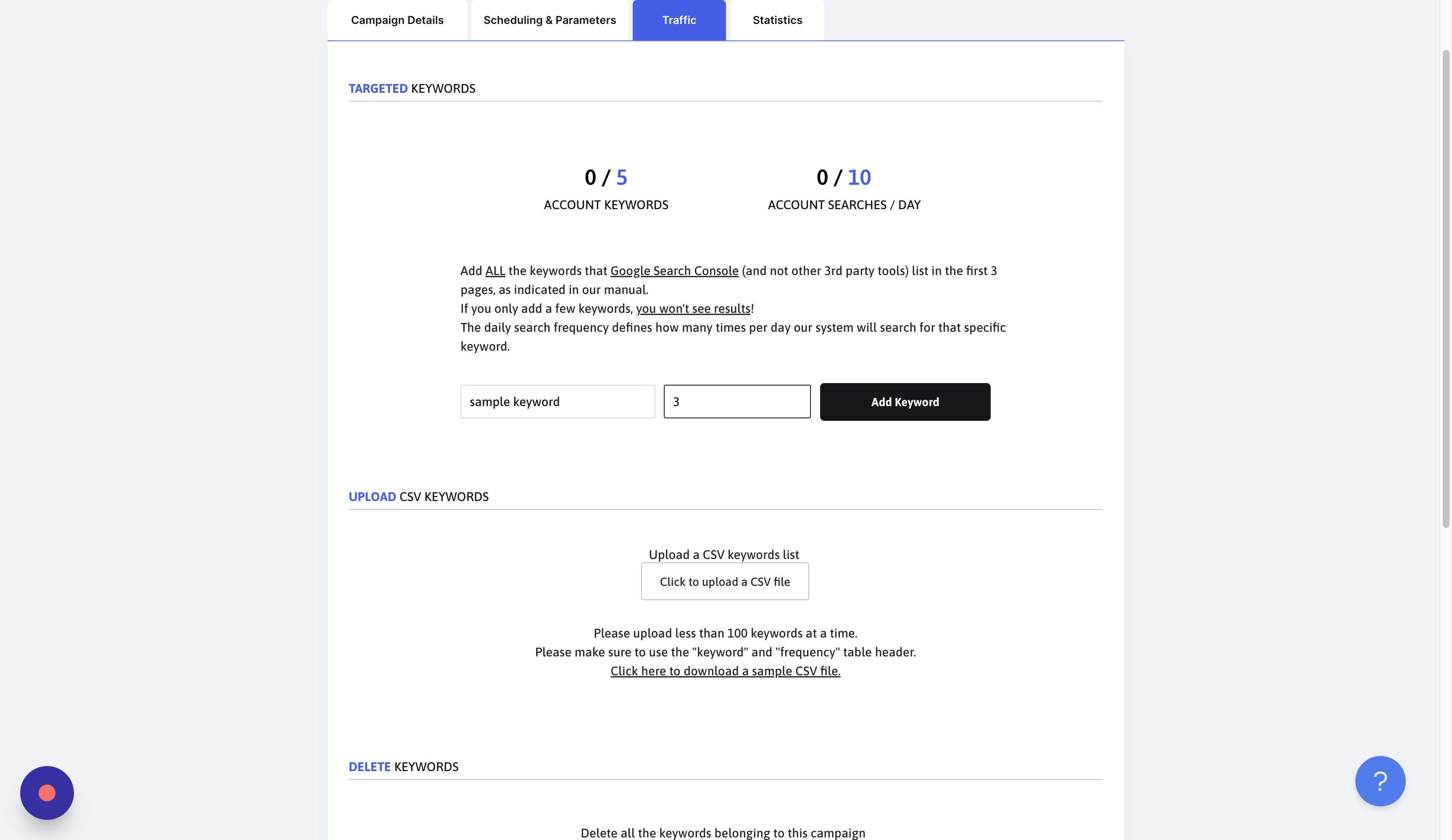 Screenshot of: Click "Add Keyword"