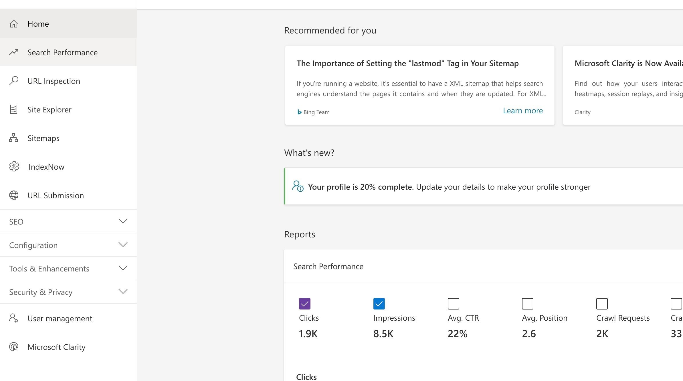 Screenshot of: Click on Search Performance.