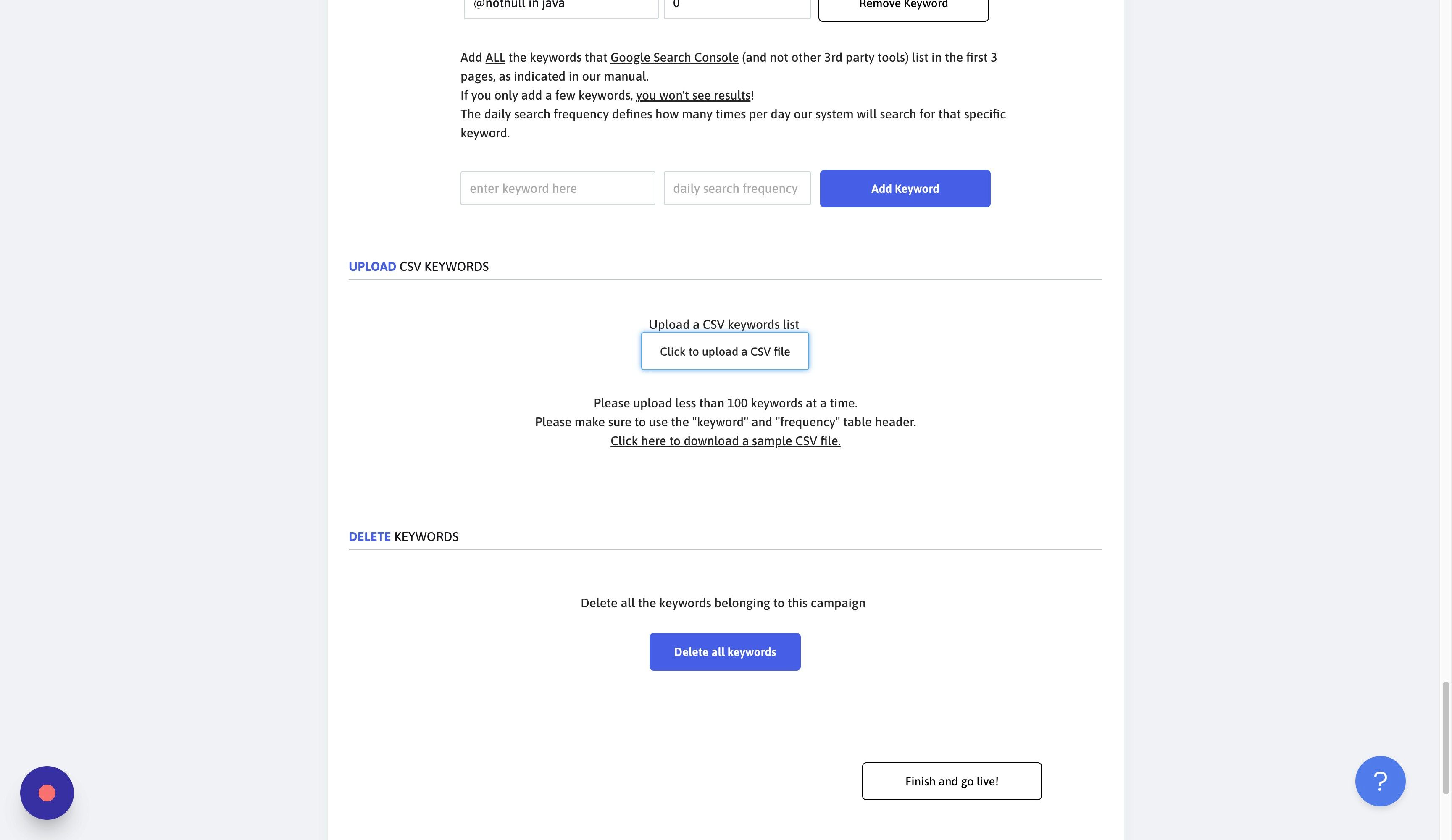 Screenshot of: Now upload the CSV file you just generated.