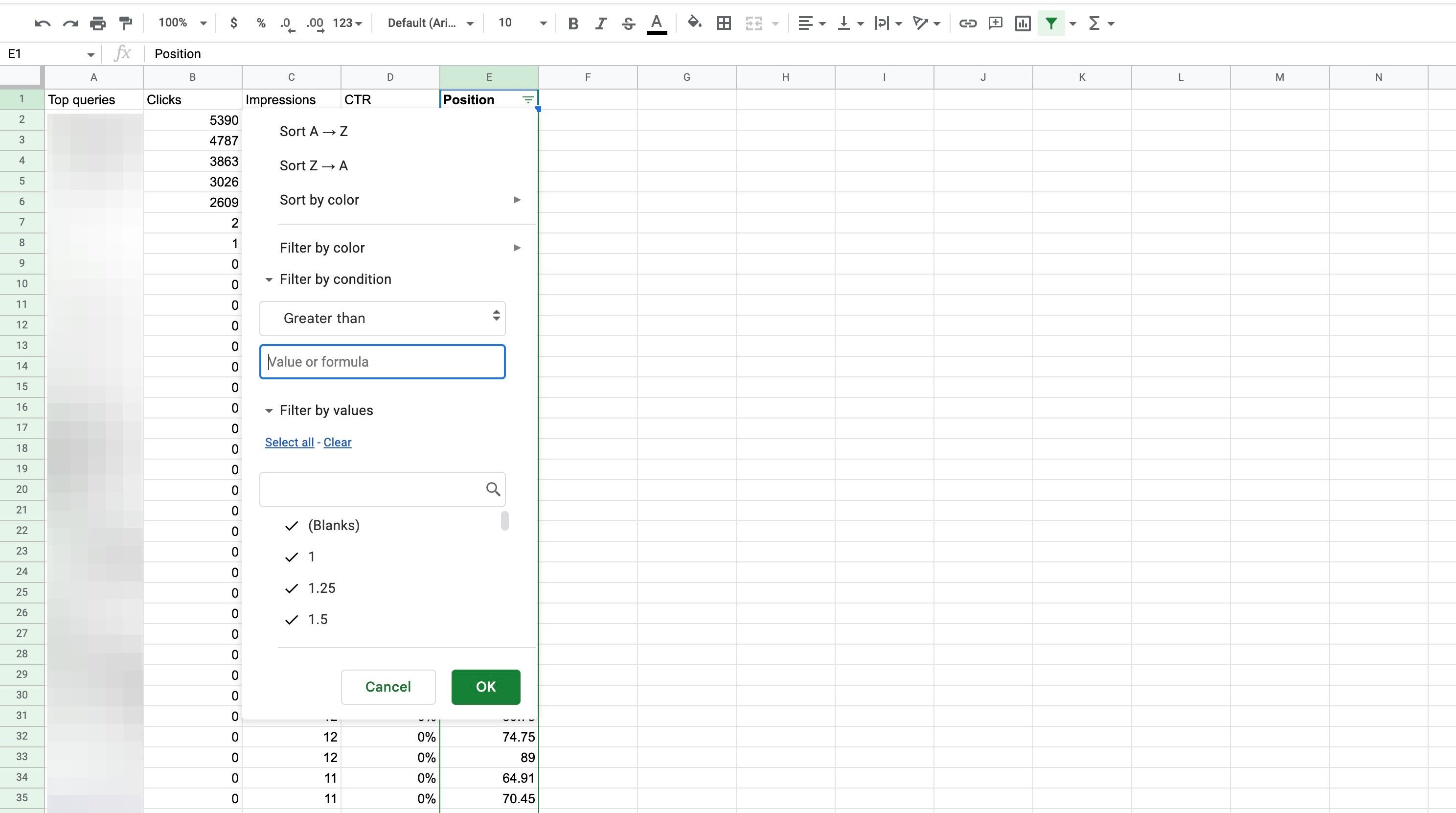 Screenshot of: Click the "Value or formula" field.