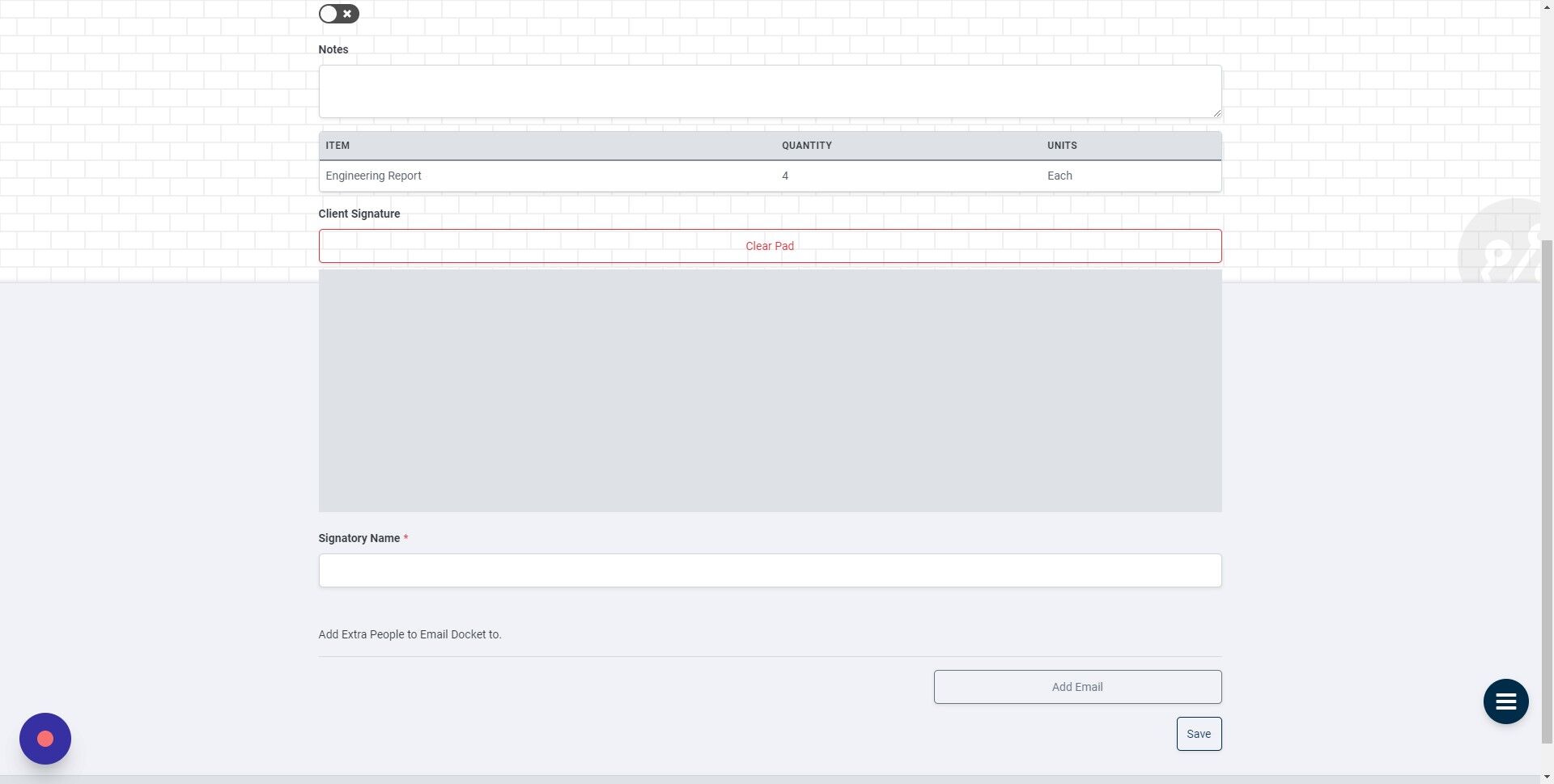 Screenshot of: Request that the client provide their signature using the signature pad.