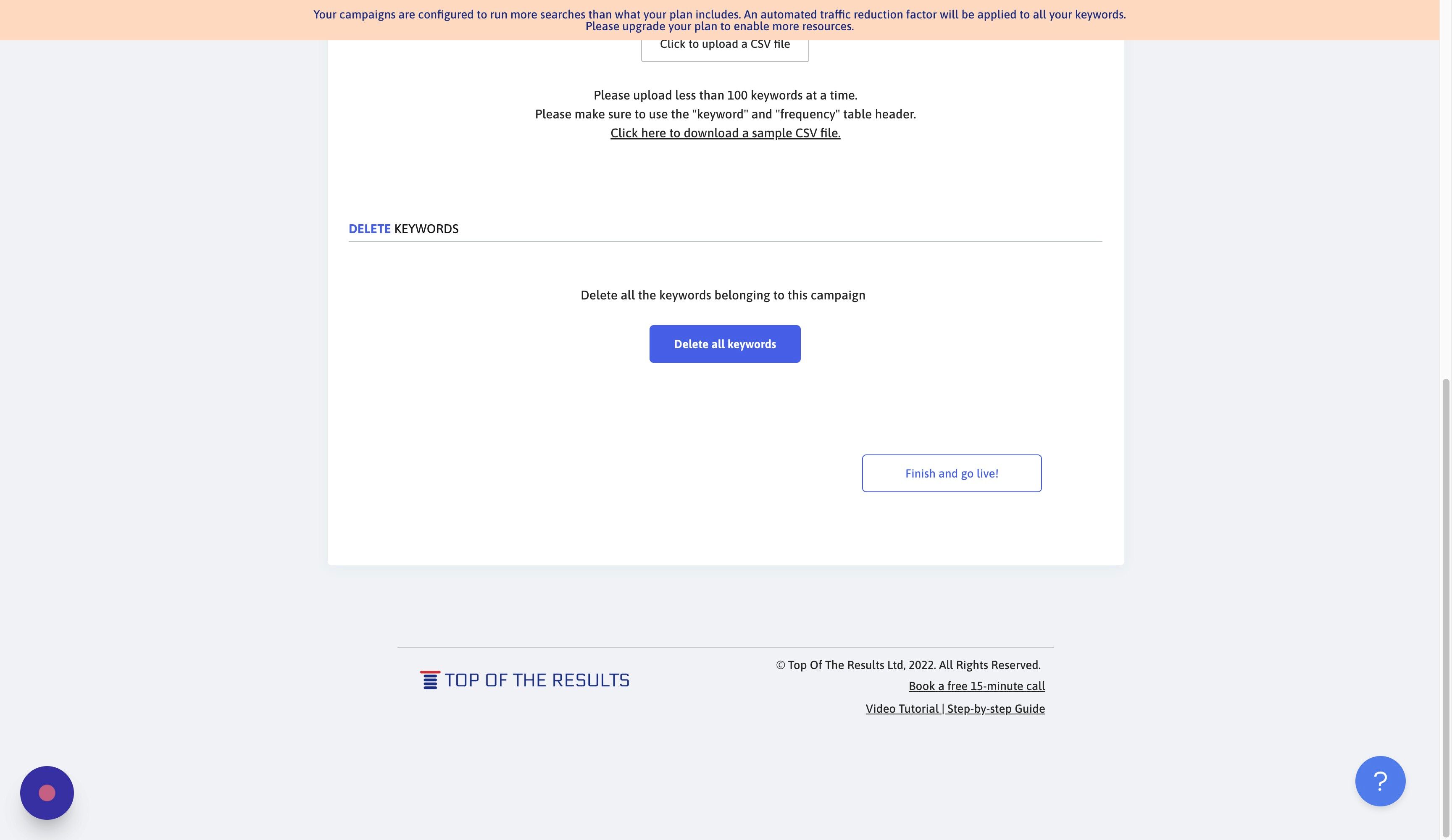 Screenshot of: Click "Finish and go live!"