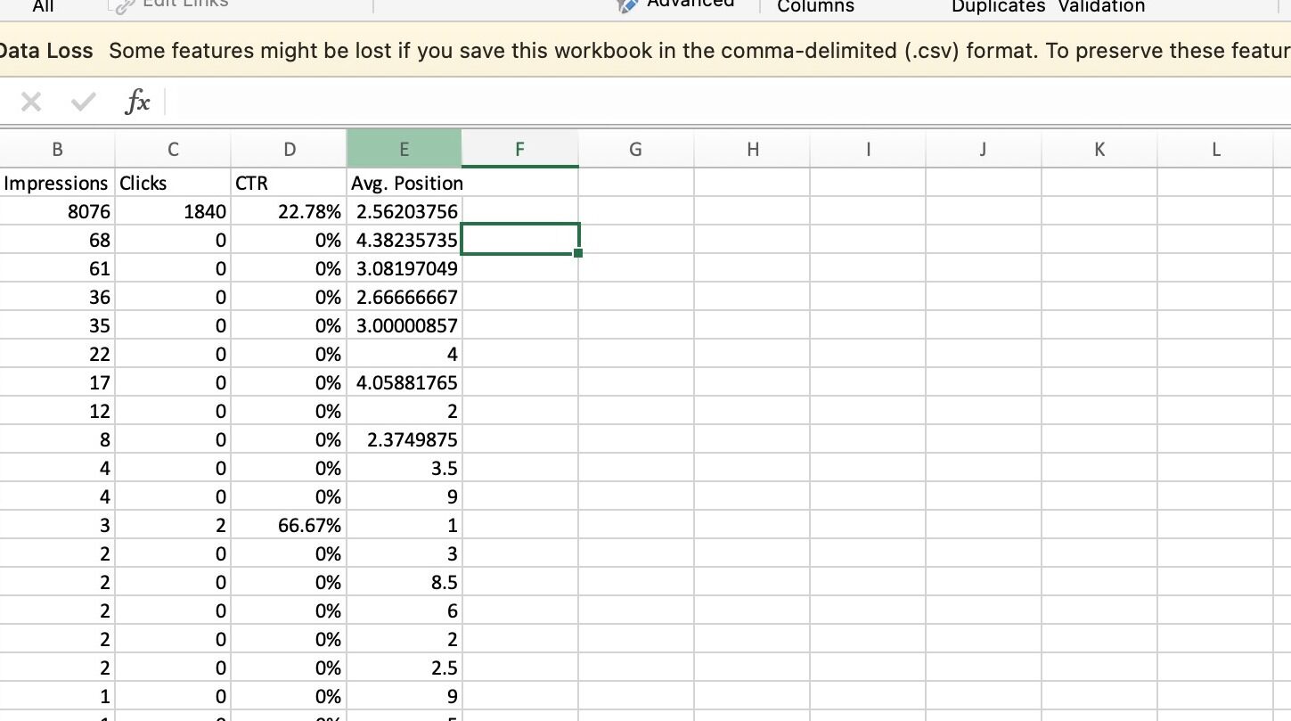 Screenshot of: Click the E  Column Header