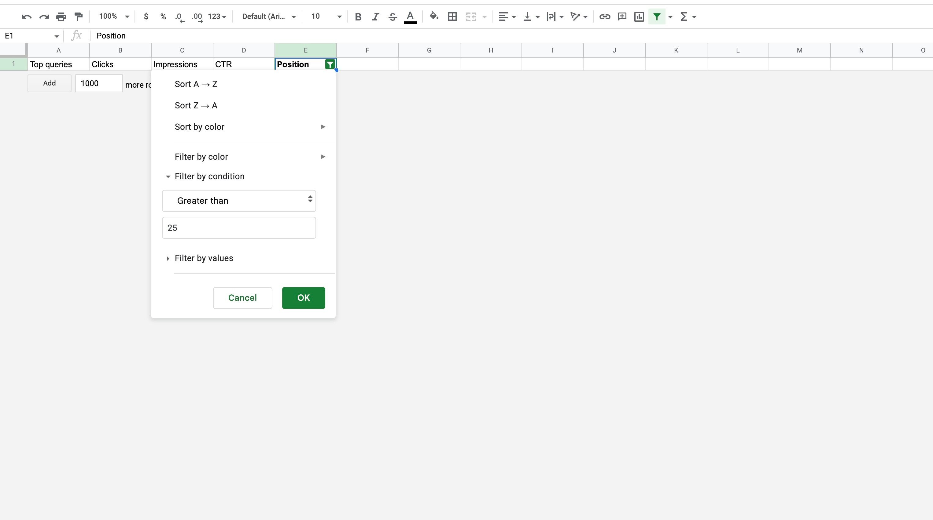 Screenshot of: Click "Greater than"