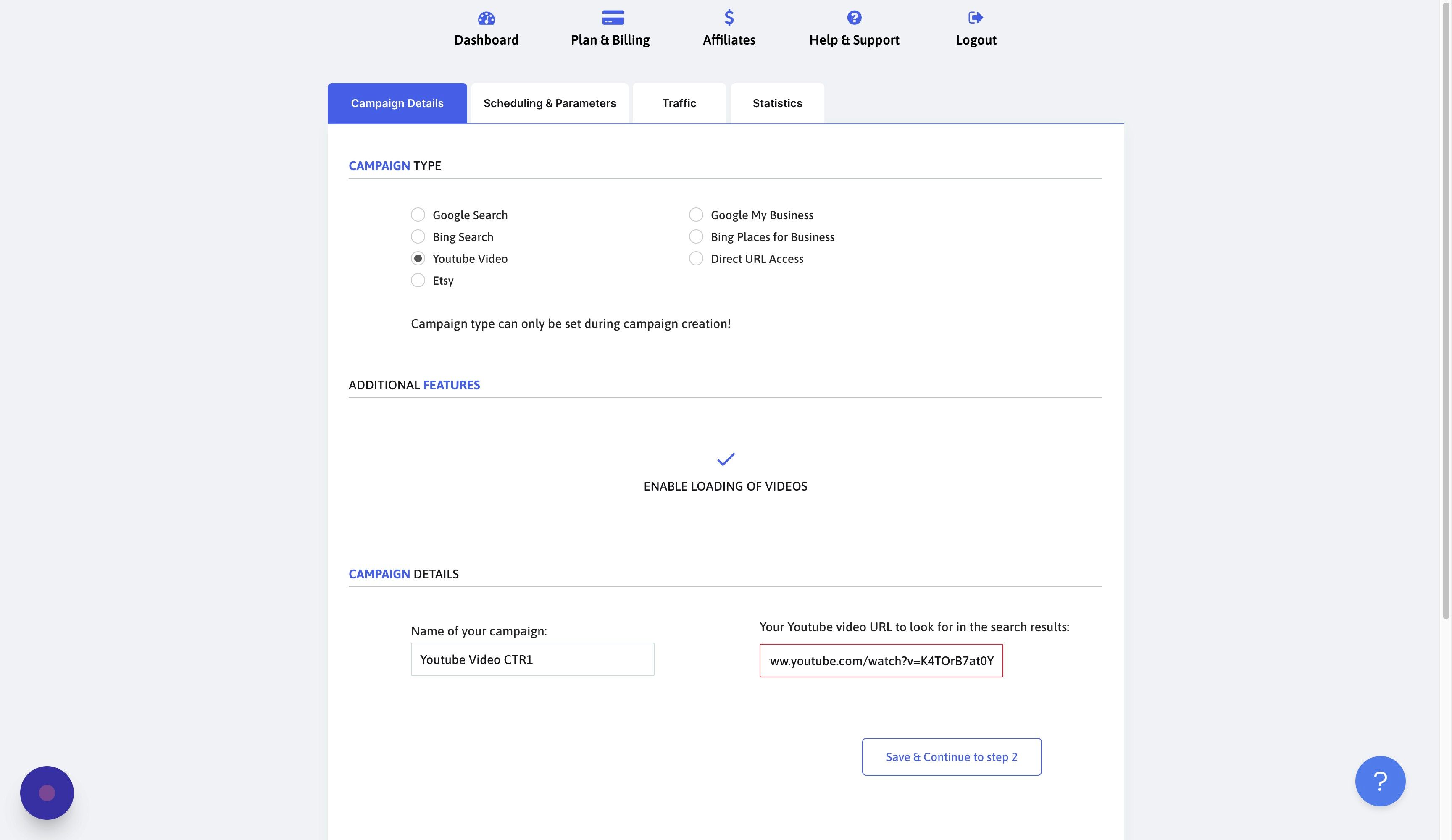 Screenshot of: Click "Save & Continue to step 2"